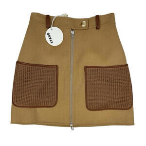 Staud Griffith Wool Blend Patch Pocket Mini Skirt Brown Size 2 | 26 W